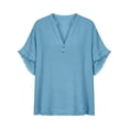 thumbnail image 3 of Favoffer Women's Linen Blouses V Neck Short Sleeve Tassel Button Casual Tops Lightweight Summer Shirts for Vacation Beach Daily, 3 of 6