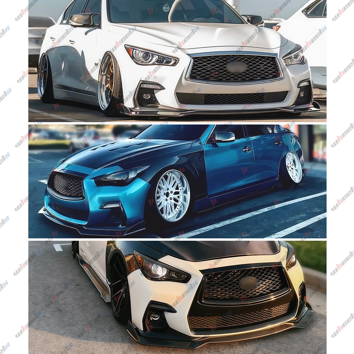 Front Lip Compatible with 2018-2024 Infiniti Q50 Sport, JDM Bumper Air Dam Lower Chin Splitter Protection Body Kit Fits for 2018 2019 2020 2021 2022 2023 2024 (Carbon Fiber Look)