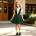 thumbnail image 5 of Girls' School Uniform V-Neck Jumper Dress Pleated Pull-on Scooter Skirt (Green 12-13 Years), 5 of 6