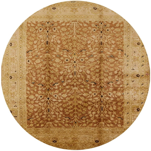 Ahgly Company Indoor Round Mid-Century Modern Orange Oriental Area Rugs, 3' Round