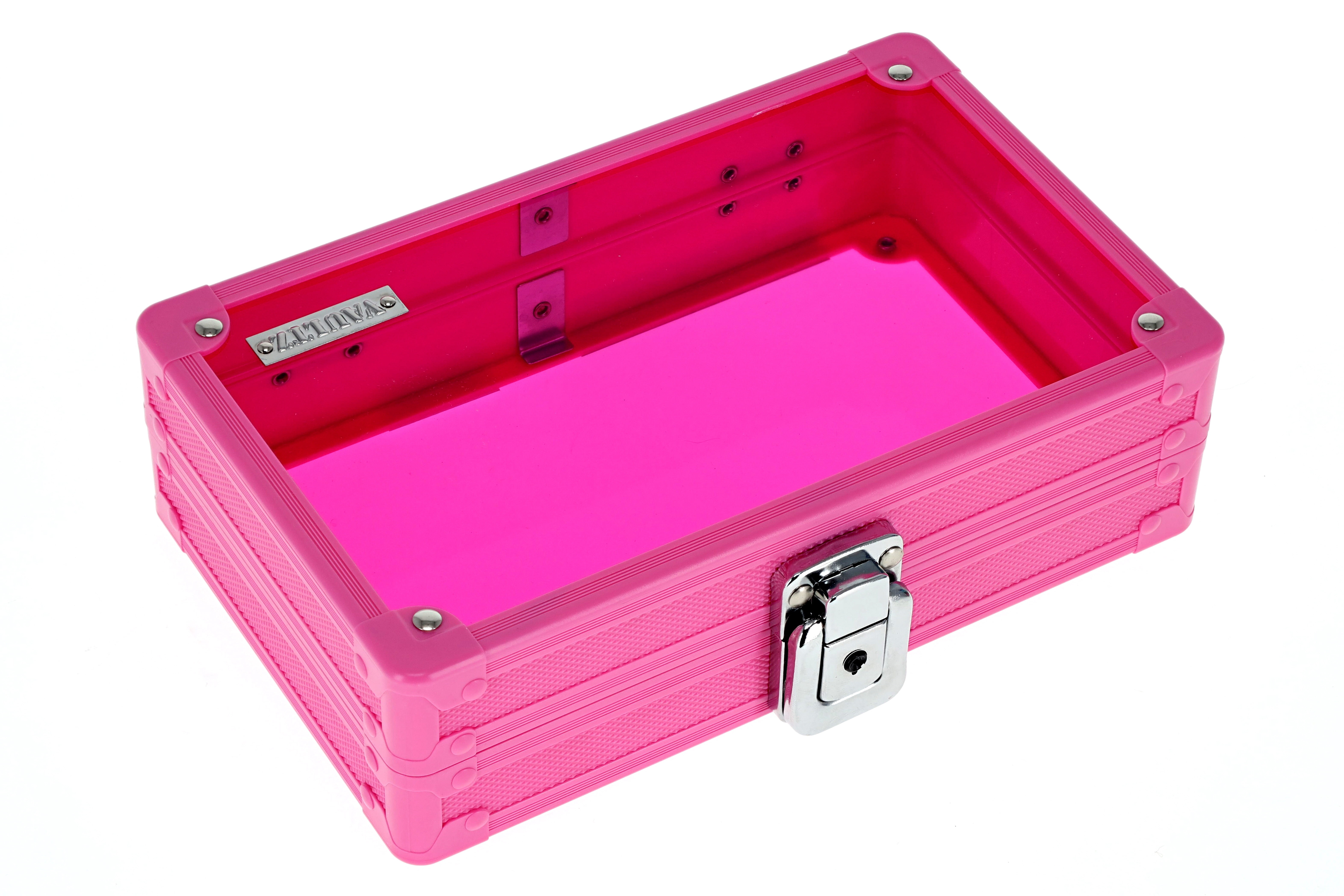 Vaultz Locking Pencil Box Pink Acrylic with Key Lock for Elementary School Supplies, New, VZ06119
