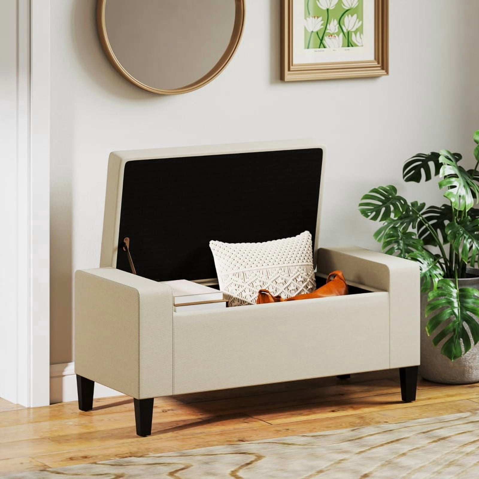 Alvantor Storage Ottoman Bench with Lift Top, Linen Upholstered Entryway Seat 36.25"x15.75"x15.75" Beige