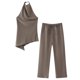 thumbnail image 2 of HH TRAF Conjunto de 2 piezas de moda para mujer, informal, sin mangas, cuello halter, parte superior sin espalda y pantalón ancho recto con cordón sólido para mujer, 2 of 4