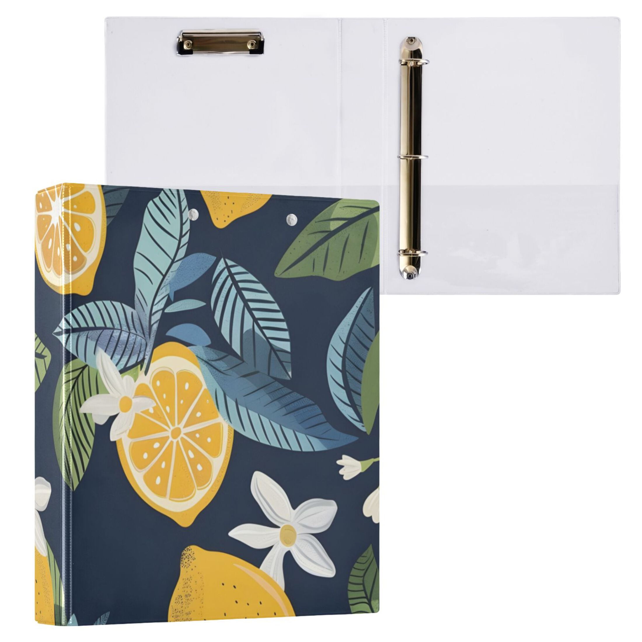 Lemon Fruits Lemon Blooms 3 Ring Binders 1.5 inch Hardcover File Folders with Interior Pockets A4 Size Organizer for School Office Hospital