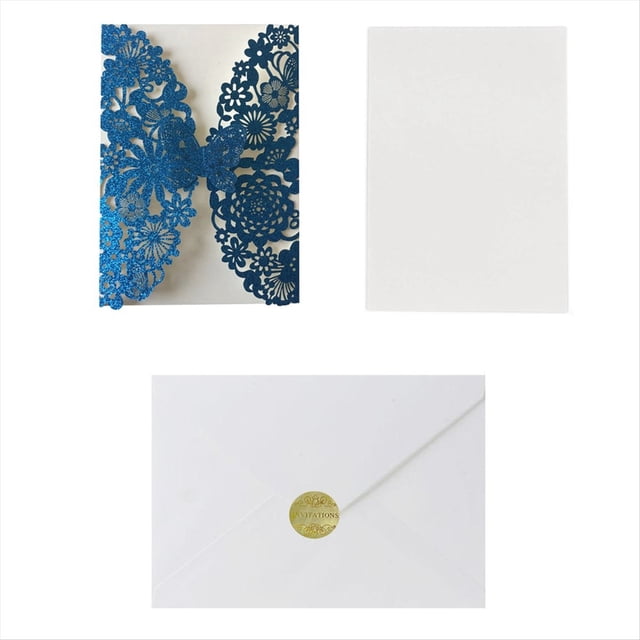 20 Set Butterfly Invitation Cards Lace Wedding Invitations with Envelopes( Blue Glitter),20 x shell 20 x inner pages 20 x envelope,Blue