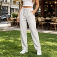 thumbnail image 6 of Casual Pants for Women Solid Color Chunky Ribbed Elastic Waist with Pocket Sports Trousers Soft Skin-Friendly Everyday Wear, 6 of 8