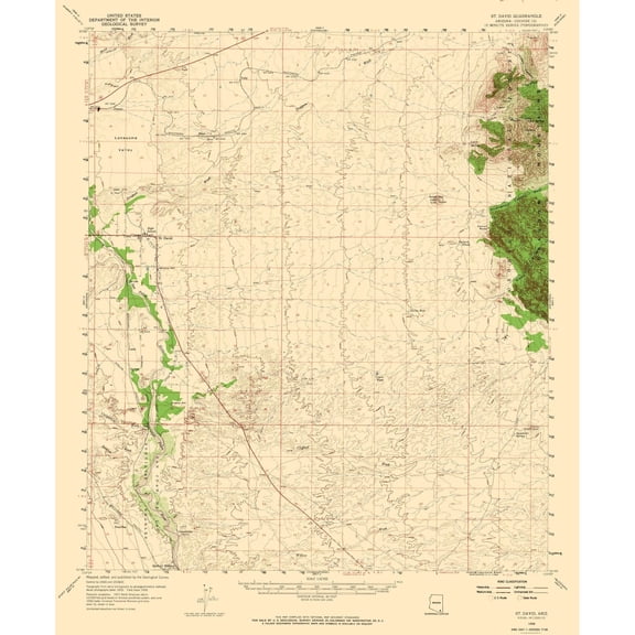 Topographical Map - St David Arizona Quad - USGS 1958 - Vintage Wall Art