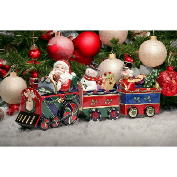 Ceramic Train Set Canisters Santa Frosty Nutcracker 21x5.5x9