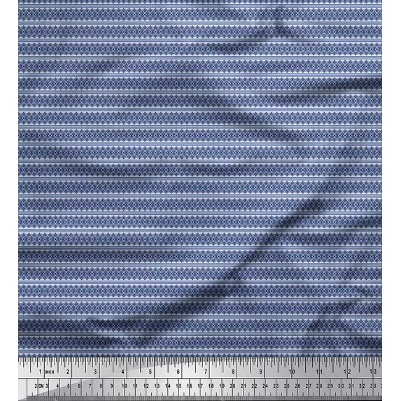 Soimoi Moss Georgette Fabric Stripe & Geometric Scale Shirting Decor Fabric Printed Yard 42 Inch Wide
