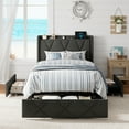 thumbnail image 3 of Einhomn Twin Size Bed Frame with 3 Storage Drawers,Upholstered Platform Bed Frame with Storage & Charging Headboard,No Box Spring Required,Easy Assembly,Dark Grey, 3 of 8
