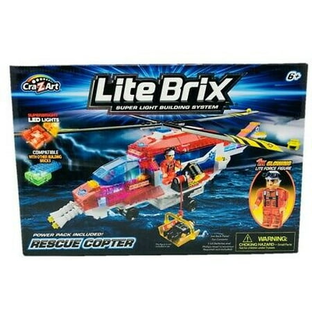 UPC 884920358225 product image for Lite Brix Rescue Copter Light Up Helicopter Building Brick Model Kit Set CraZart | upcitemdb.com