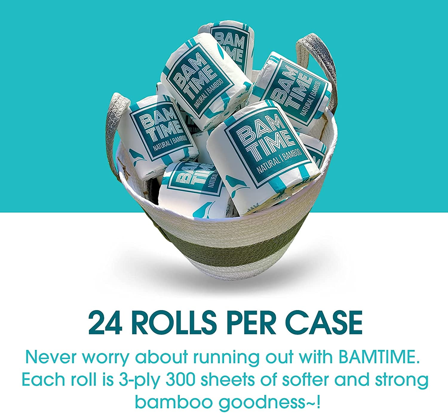 Toilet Paper, 100% 3ply Bamboo Toilet Paper, 24 Rolls, 300 sheets, 7200 Count, pack of 24, plastic free, Tree free, Biodegradable