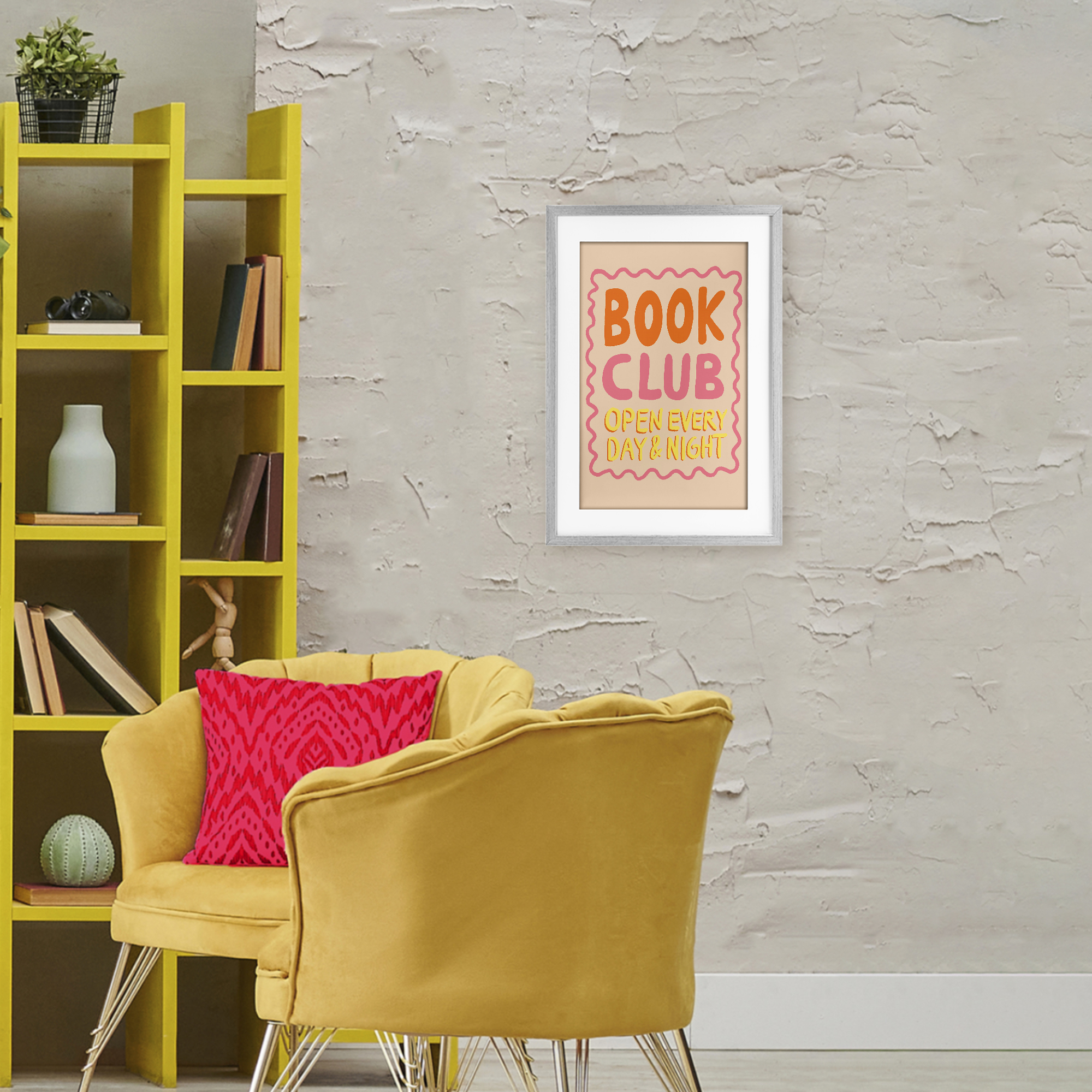 Book Club Day & Night Gray Framed Print Under Glass, design by Florentina Dolci