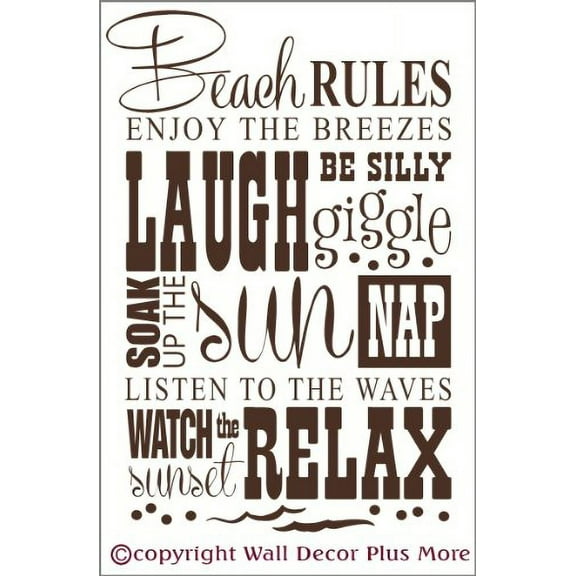 Beach Rules Subway Art Phrases and Quote Wall Decals Vinyl Sticker 23x15 Chocolate Brown