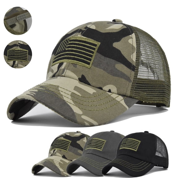Unisex Mesh Baseball Caps Flag Sun Protection American Flag Trucker Hat for Men Women Camo Sun Hat Black One Size