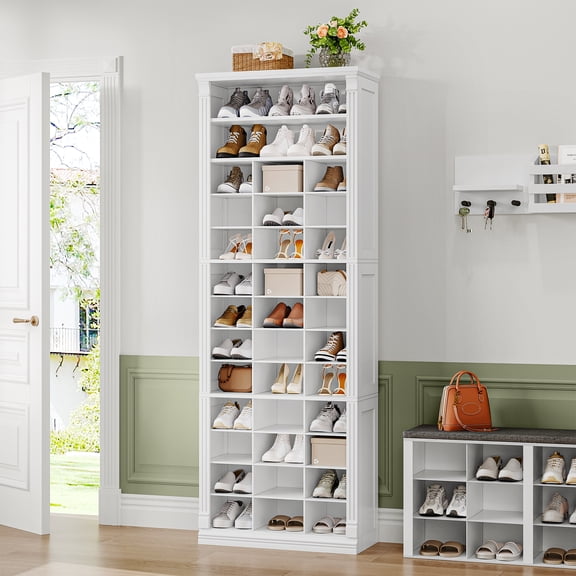 Hzuaneri Shoe Storage Cabinet, 13 Tier Tall Shoe Cabinet with Cubby, Wooden Shoe Rack Organizer, 39 Pairs, for Entryway, Hallway, Bedroom, White