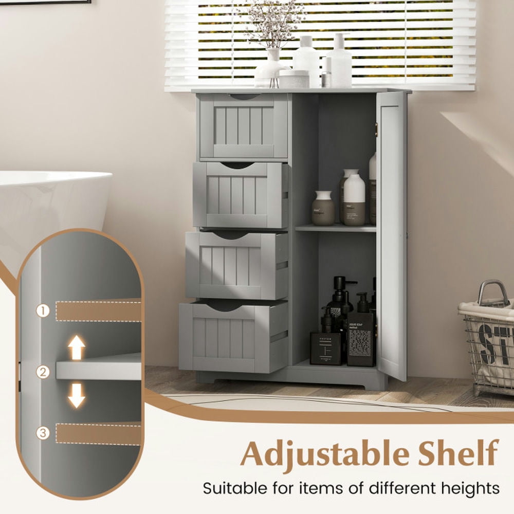 Finihen Storage Cabinet, Floor Cabinet, Standing Indoor Wooden Cabinet with 4 Drawers, for Bathroom, Living Room, Bedroom, Kitchen, Gray