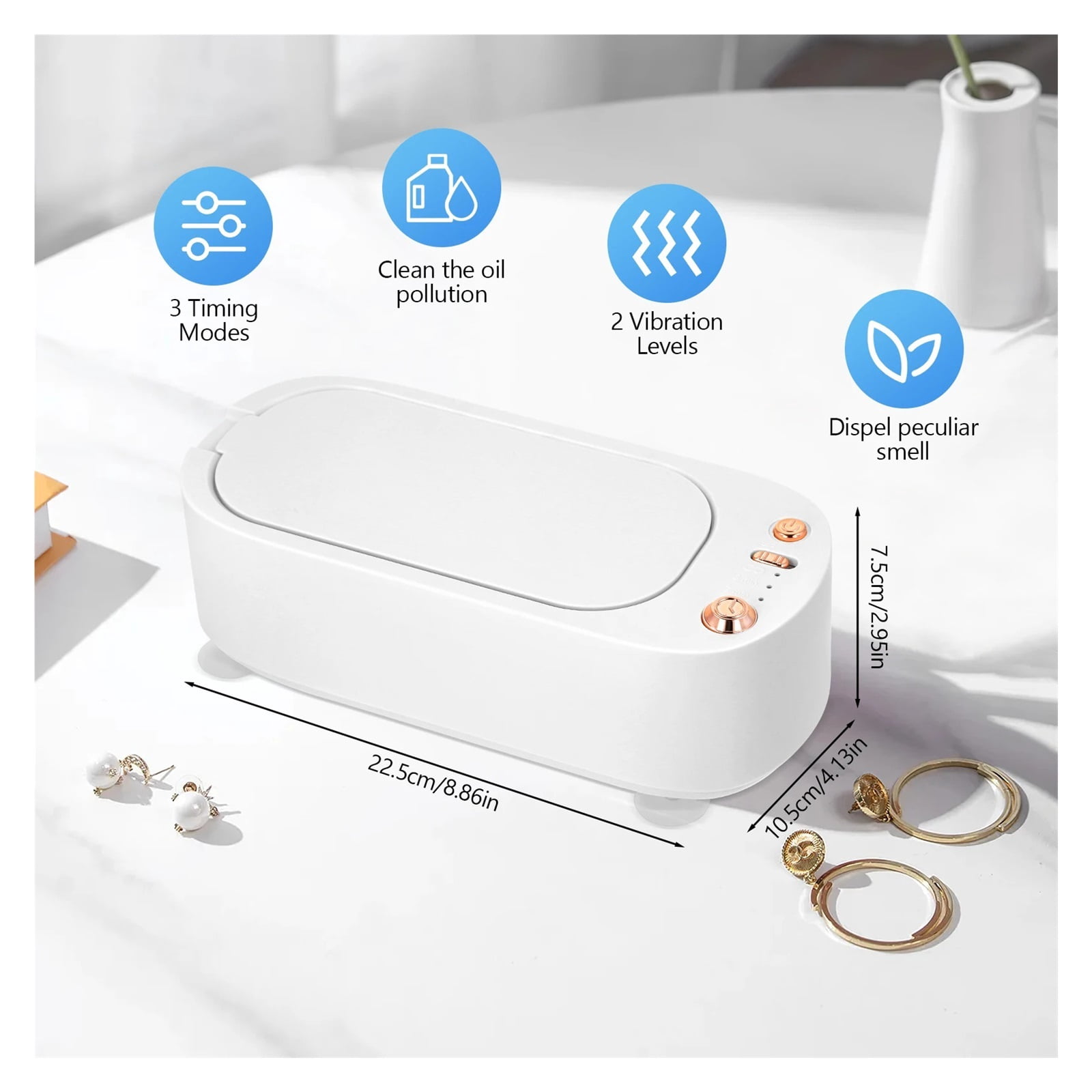 45000Hz Ultrasonic Cleaning Device Cleaner Device Glasses with 3 Time Function 2 Levels of Intensity