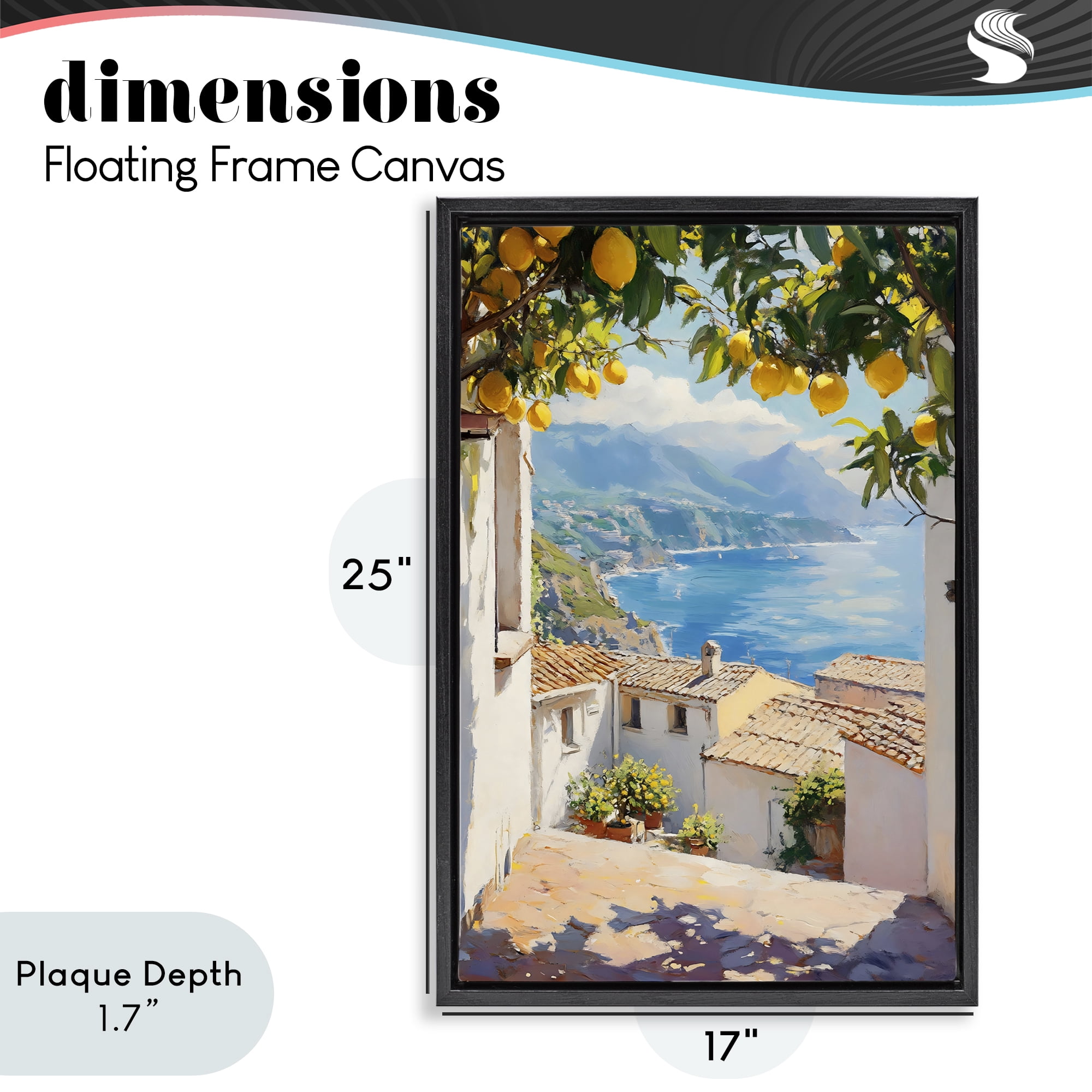 Stupell Industries Amalfi Coast Lemon Overhang Black Framed Floater Canvas Wall Art, design by LSR Design Studio