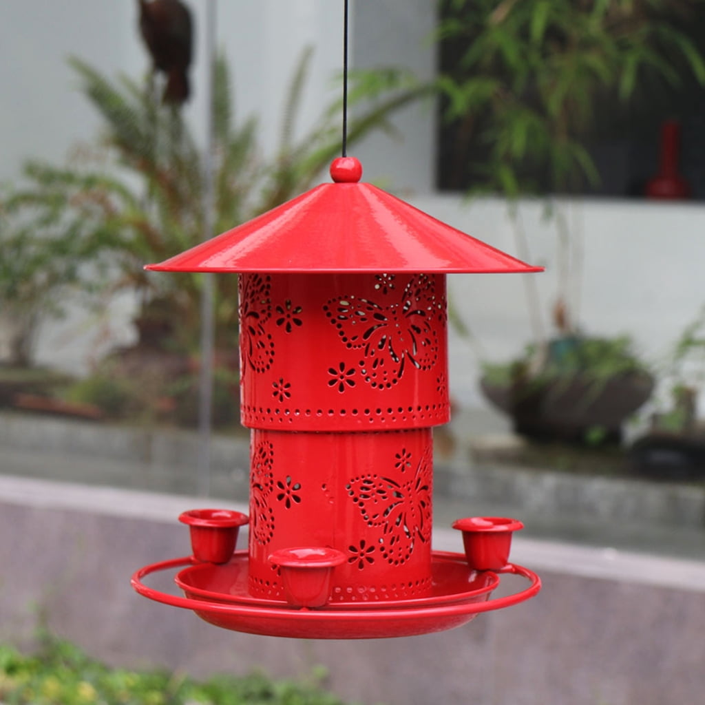 BQBQERT Outdoor Bird Feeder Red Hummingbird Feeders with 3 Water Cups Easy Garden Yard Red Lantern-shape Ornaments