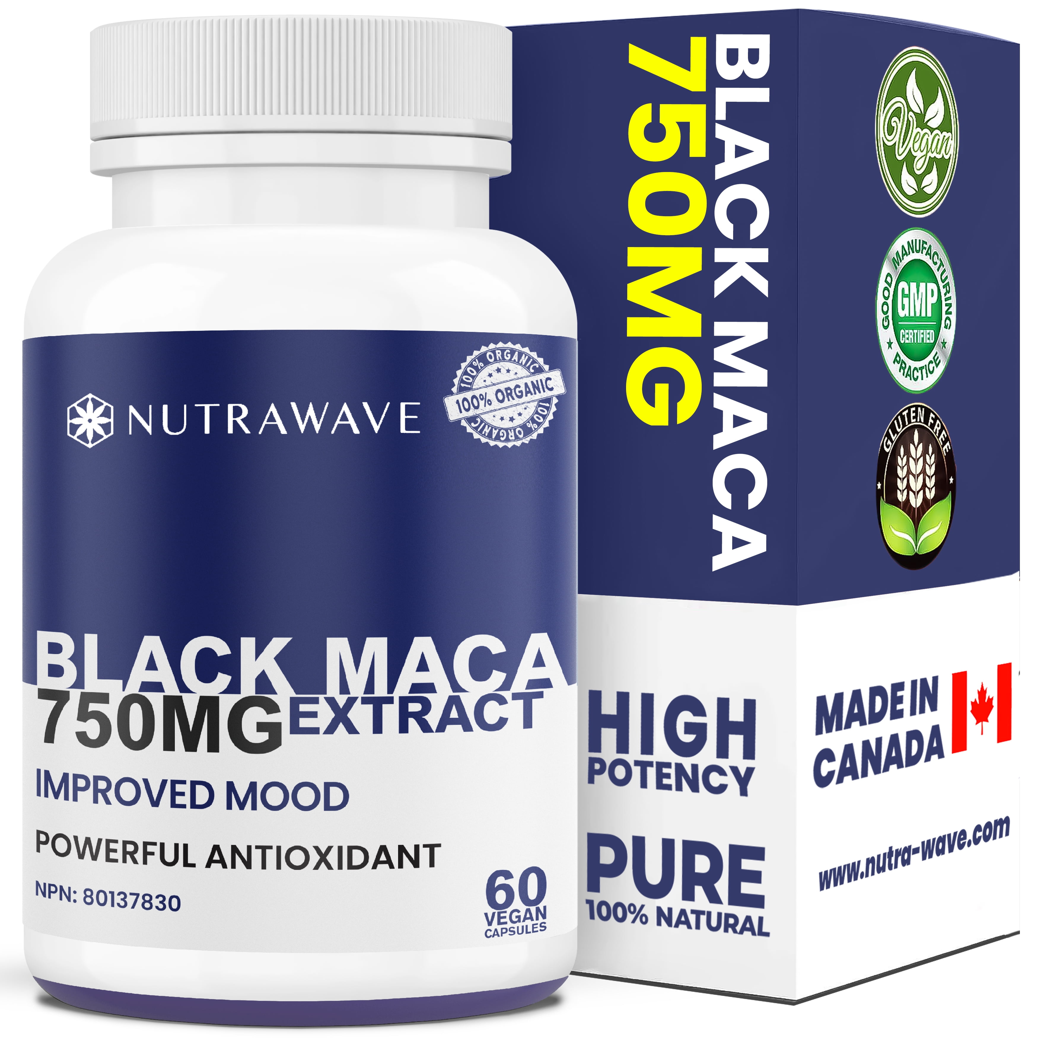 Nutrawave Nutrawave Organic Black Maca 3000Mg – 4:1 Extract, Energy & Mood Support – 60 Vegan Capsules for Adults