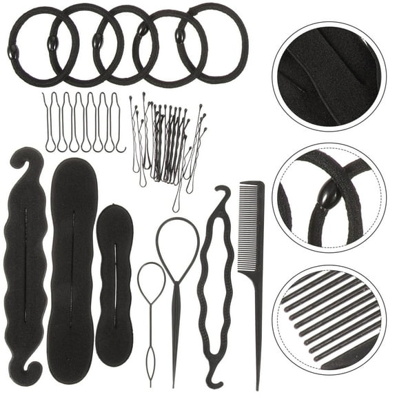 LEORX Hair Bun Makers Black Plastic DIY Hairstyles Women Daily Use 1 Set