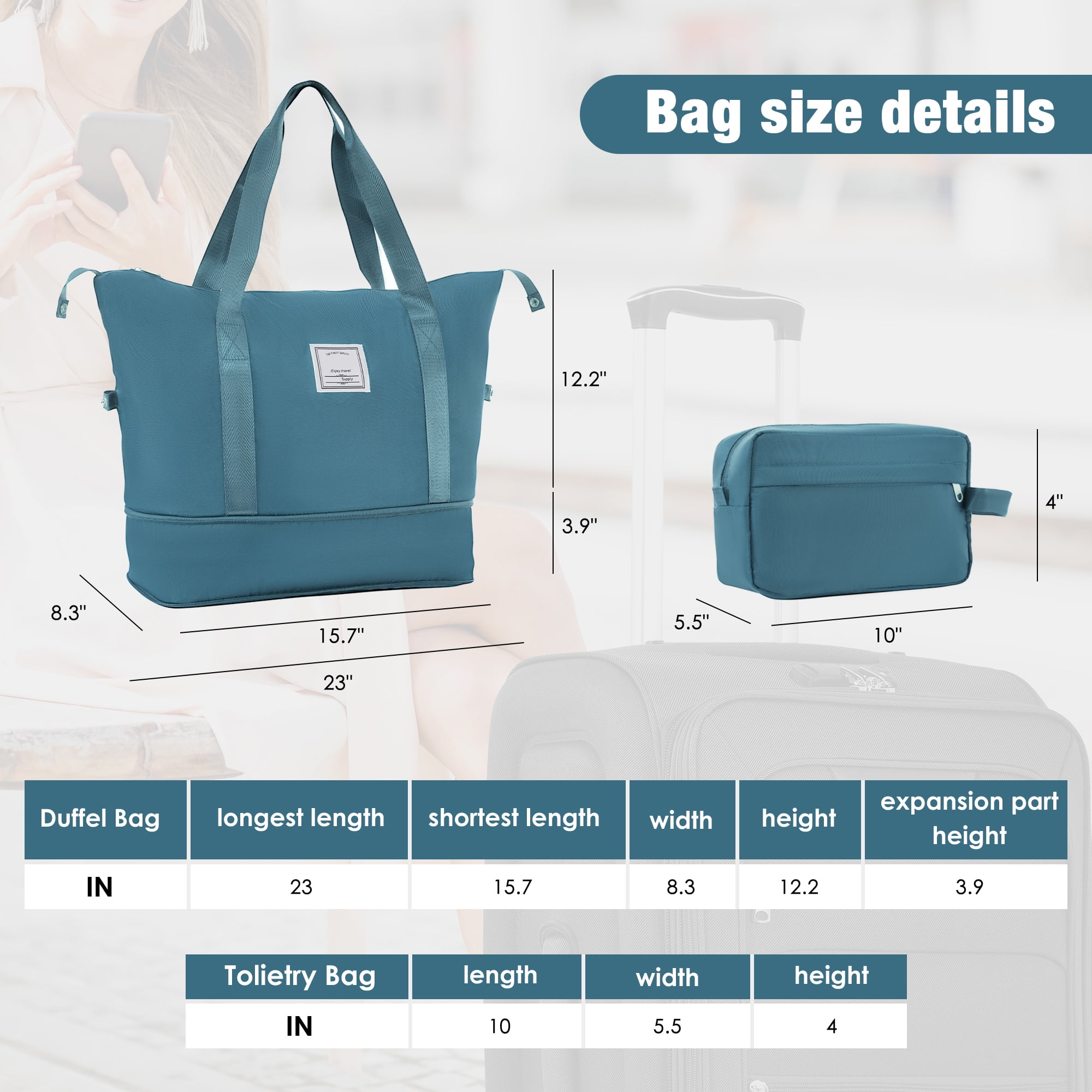 EUROCO 5 Piece Softside Luggage Set,Expandable Suitcase Set with Duffel Bag,TSA Lock and Spinner Wheels,Lightweight Suitcase for Men Women,Green