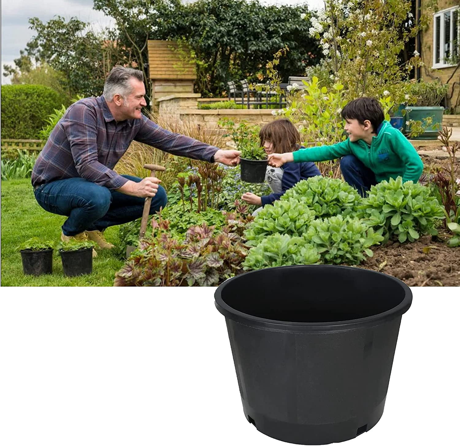 10-Pack 5 Gallon Squat Premium Black Nursery Pot Plant Container Garden Planter Pots (5 Gallon Squat )