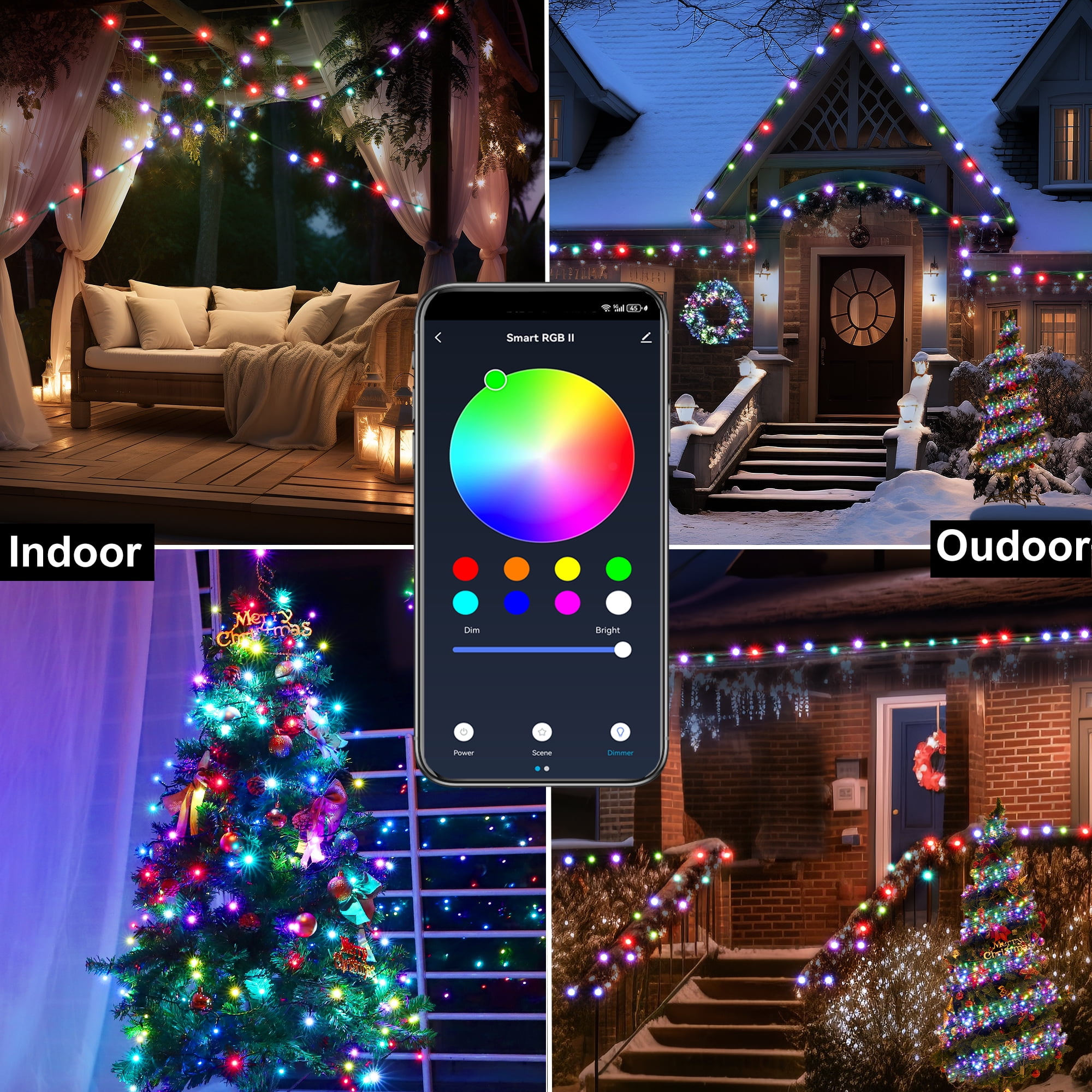 Smart Christmas Lights - 75FT 200 RGB LED String Lights Color Changing by App,Works with Google Home,Music Sync,Timer,Dimmable for Xmas Tree Home Party