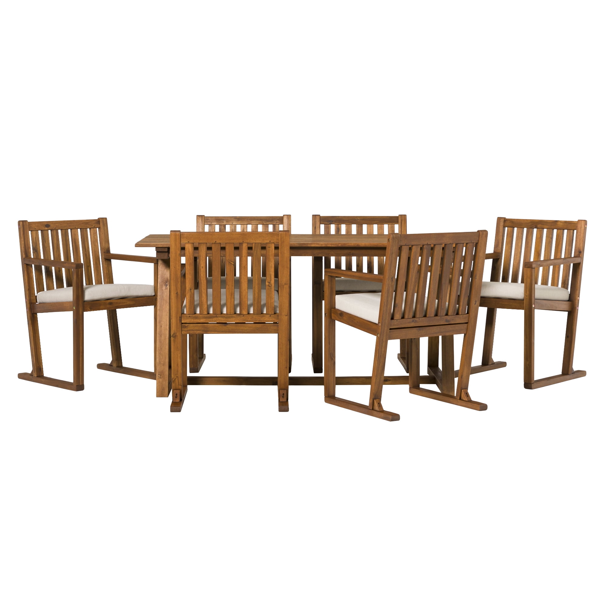 Walker Edison Modern 7-Piece Solid Wood Outdoor Dining Set, Brown