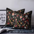 thumbnail image 2 of 24x24 Pillow Covers Set of 2, Watercolor Flowers Throw Pillow Covers Decorative Couch Cushion Case, Farmhouse Floral Vintage Black Microfiber Square Pillowcases for Bedroom Car Living Room, 2 of 7