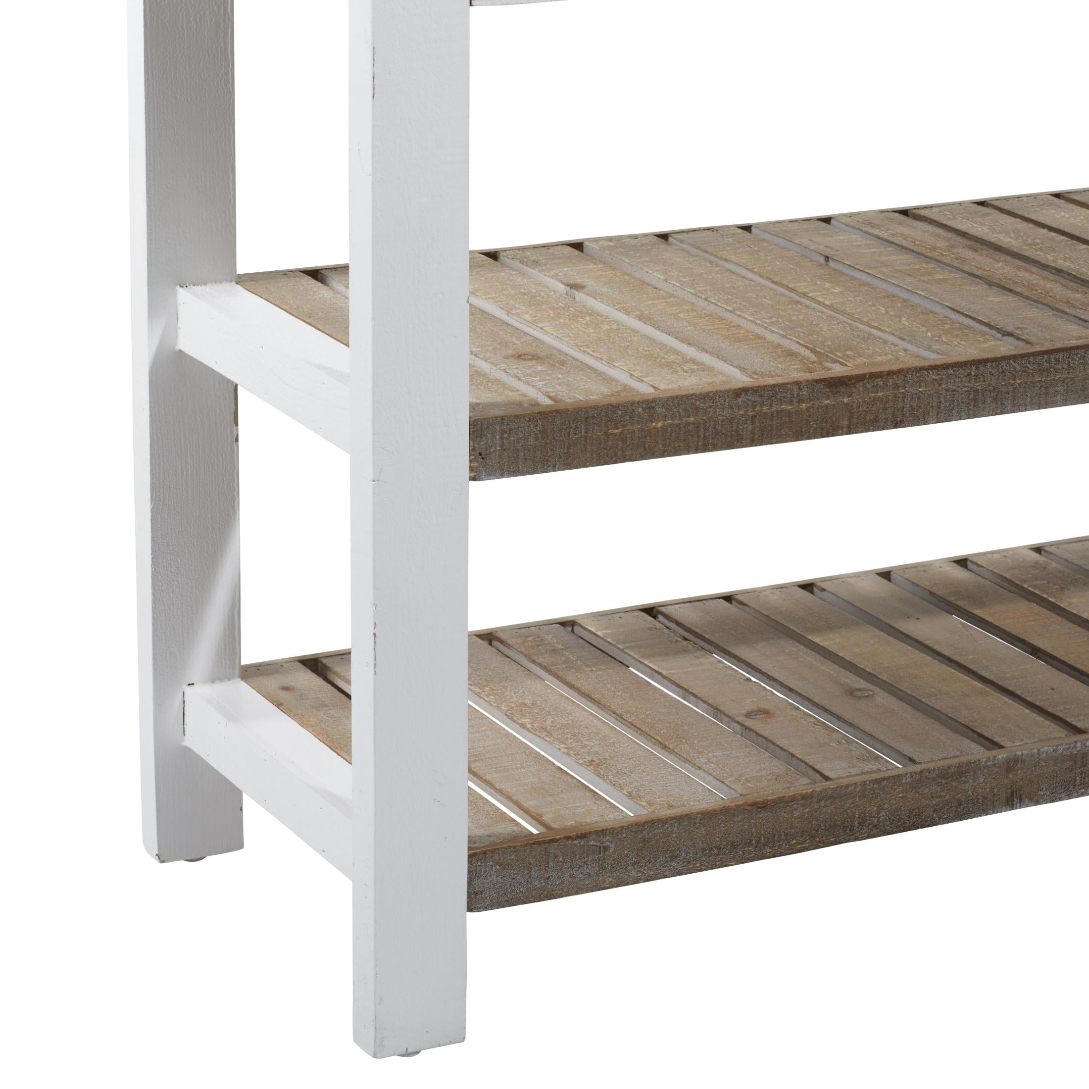 DecMode Farmhouse Wood Rectangular Console Table with Cedar Brown Shelves and Daisy White Finish, 71"W x 32"H