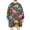 thumbnail image 2 of Wearable Oversized Blanket,DarkBrown Cartoon Dinosaurs Colorful Plants Pattern Wearable Blanket Hoodie for Adults,Cozy Hooded Blankets with Super Pockets,Super Warm Fuzzy Pullover for Women & Men, 2 of 6