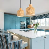 Arturesthome Modern Bamboo Woven Pendant Light Set of 2, 7.8" Coastal Bamboo Natural Pendant Lighting Fixture for Kitchen Dining Room Living Room Foyer