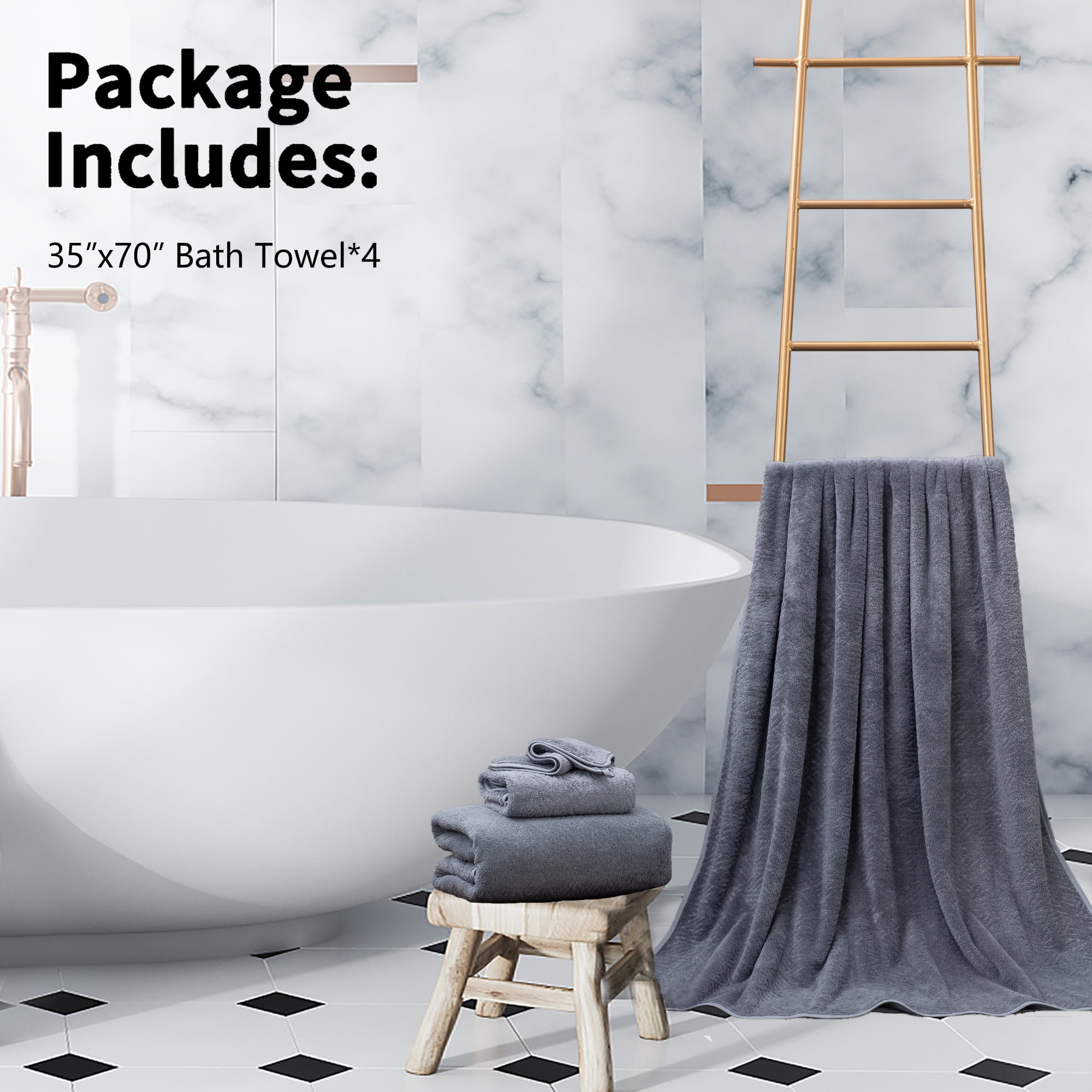 Smuge 4 Pack Oversized Bath Sheet Towels (35 x 70 in,Dark Gray) 600 GSM Ultra Soft Large Bath Towel Set Cozy Quick Dry Bathroom Towels Hotel Luxurious Towels