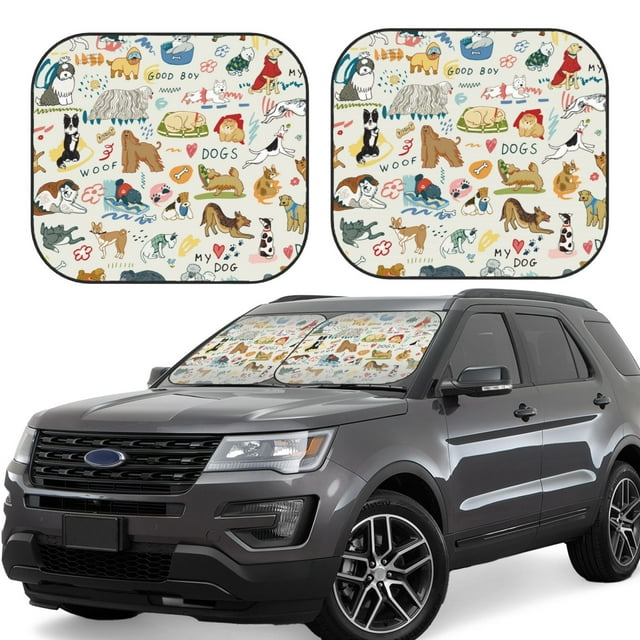 Wukai Dogs Funny Pets Car Front Windshield Sun Shade,Sun Visor Shield Block Automotive Interior Protector Blocks UV Rays-Large