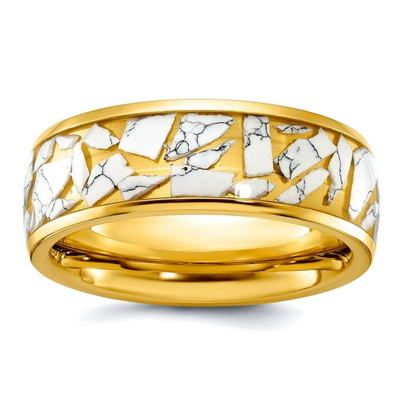Titanium Polished Yellow Ip Plated With Ceramic Fragments Inlay 8mm Band Size 13.5 Ring for Women and Men