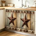 thumbnail image 2 of Rustic Brown Red Star Cabinet Curtains for Kitchen 28"W x 51"L, Barn Farmhouse Vintage Wood Striped Under Sink Skirt Magic Tape Short Curtain Decorative Privacy Panel for Pantry Cabinet Opening, 2 of 9