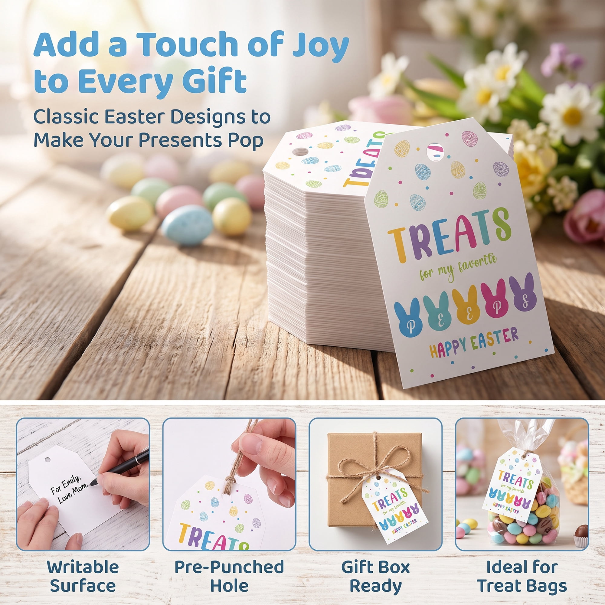 Unique Bargains 100Pcs Easter Gift Tags with Twine for Wrapping White 2" x 3.1"