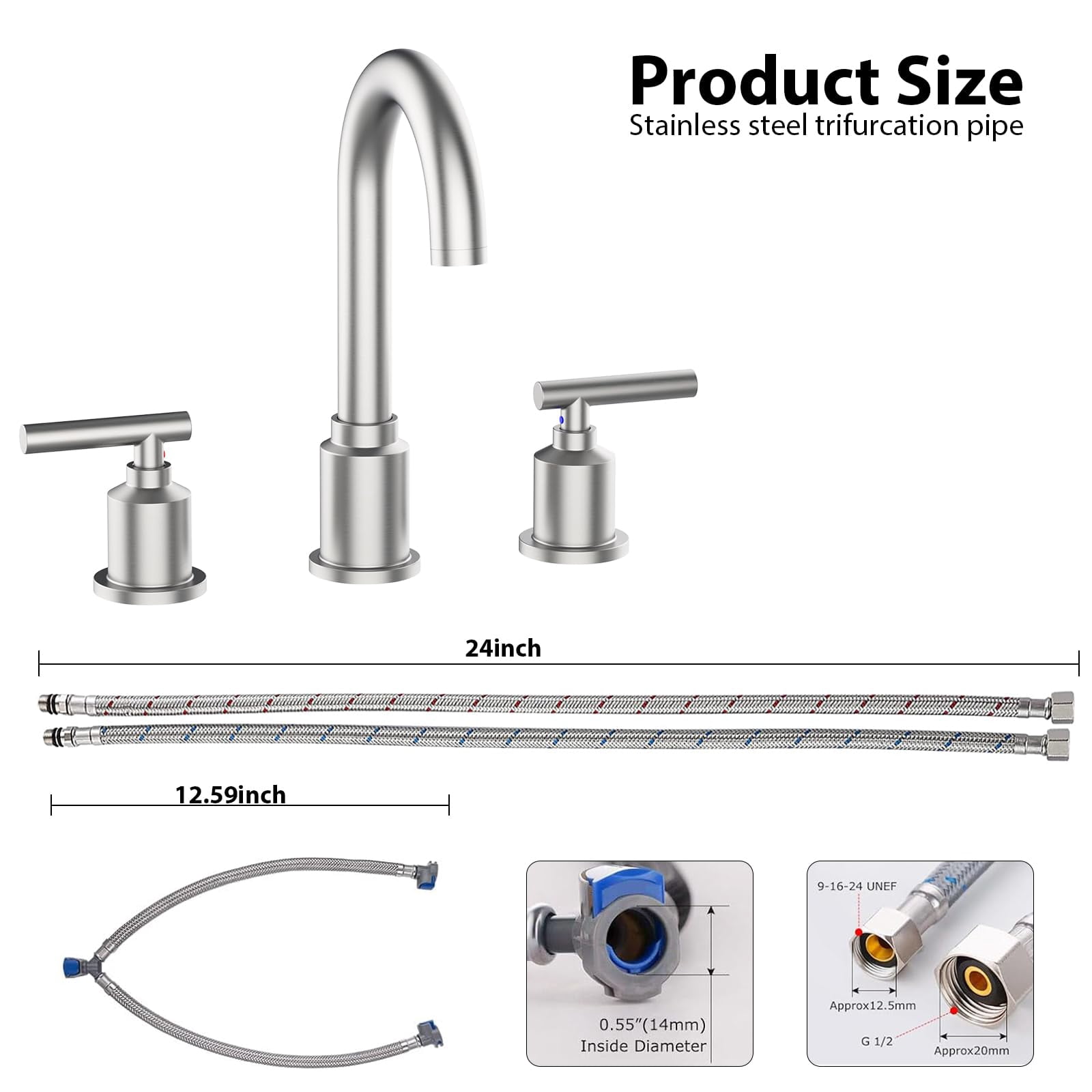Bathroom Faucets for Sink 3 Hole, 8 Inch Bathroom Sink Faucet with Pop-up Drain and Supply Lines, Widespread Faucet for Vanity RV Farmhouse