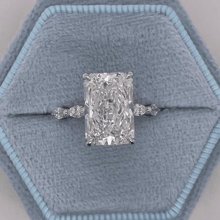 5.50 Ct Radiant Cut Beautiful Solitaire with Accents IGI Certified Lab Grown Diamond Wedding Ring for Ladies Solid 10k White Gold Size 7 by Diamond-Capitals