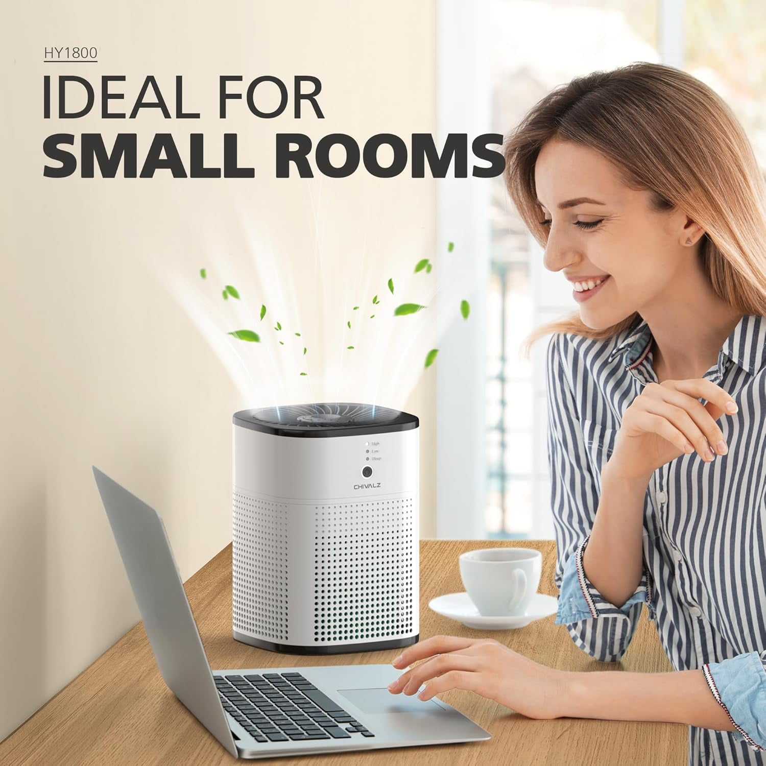 CHIVALZ 2 Pack Air Purifiers for Home Bedroom, Quiet Air Cleaner with 24dB Sleep Mode, True HEPA Filter for Pet, White & Black