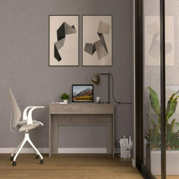 We Have Furniture Computer Desk Aberdeen, Two Drawers, Light Gray Finish