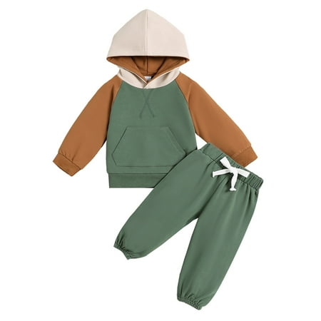 

Lauty Boys Clothes 2T Boy Outfits Toddler Baby Boy Fall Winter Clothes Color Block Long Sleeve Hoodies Sweatshirt + Joggers Pants Outfit Set Green 6-12 Months