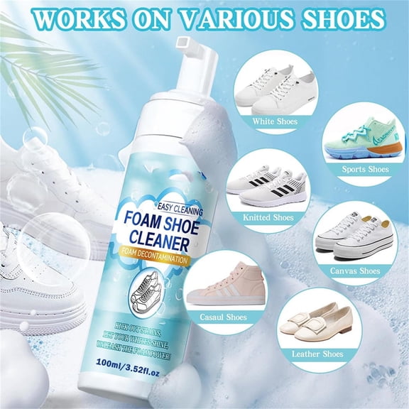 FEOLGEHLY Cleaner Spray Stain Remover 3.38 fl oz All Purpose Cleaner Foam Shoe Cleaner Kit with 1 Brush Towel Sponge, Multi Surface Streak Free Stain Treater for Leather Canvas Rubber Footwear Care