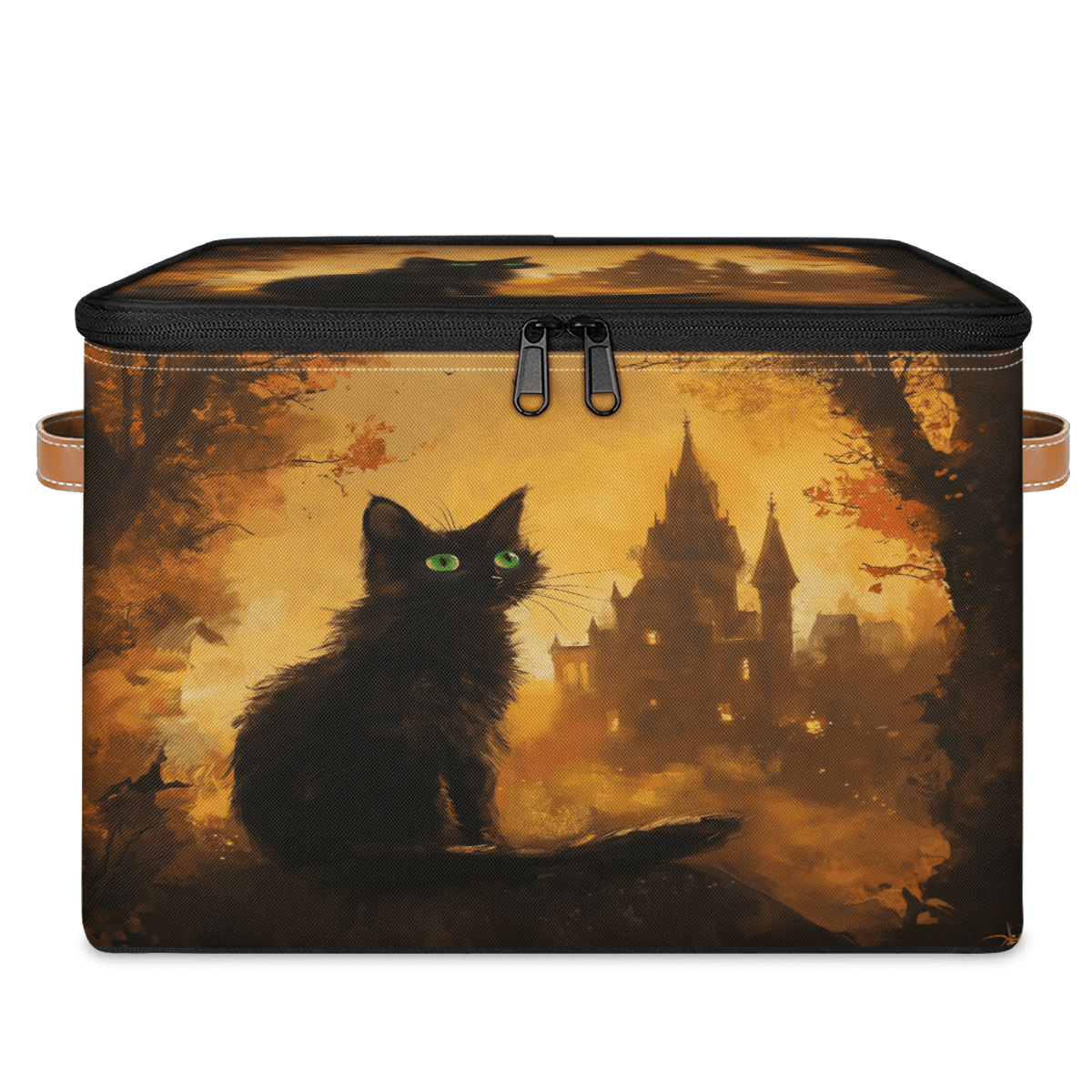 ADECORIVY Black Cat Halloween Storage Bin with Zipper Lid, Fabric Foldable Shelf Baskets Boxes, Closet Lidded Storage Bins, Decorative Clothes Organizer for Bedroom Home