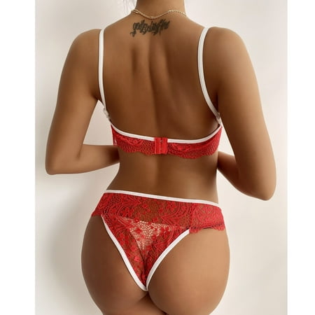 

Cathalem Short Set Men Summer Corset Underwear Plus Lace Bralette Floral Two Lingerie Bra Lace Thong Underwear Set for Women Underwear Red Large