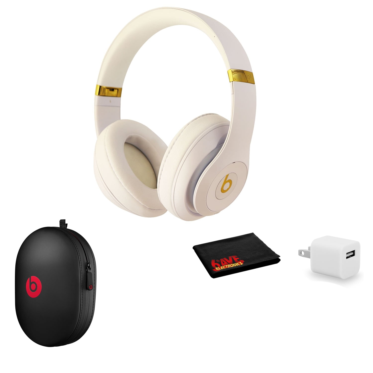 Beats Studio3 Wireless Series Over-Ear Headphones - Matte White/Gold Kit with USB adapter - Walmart.com