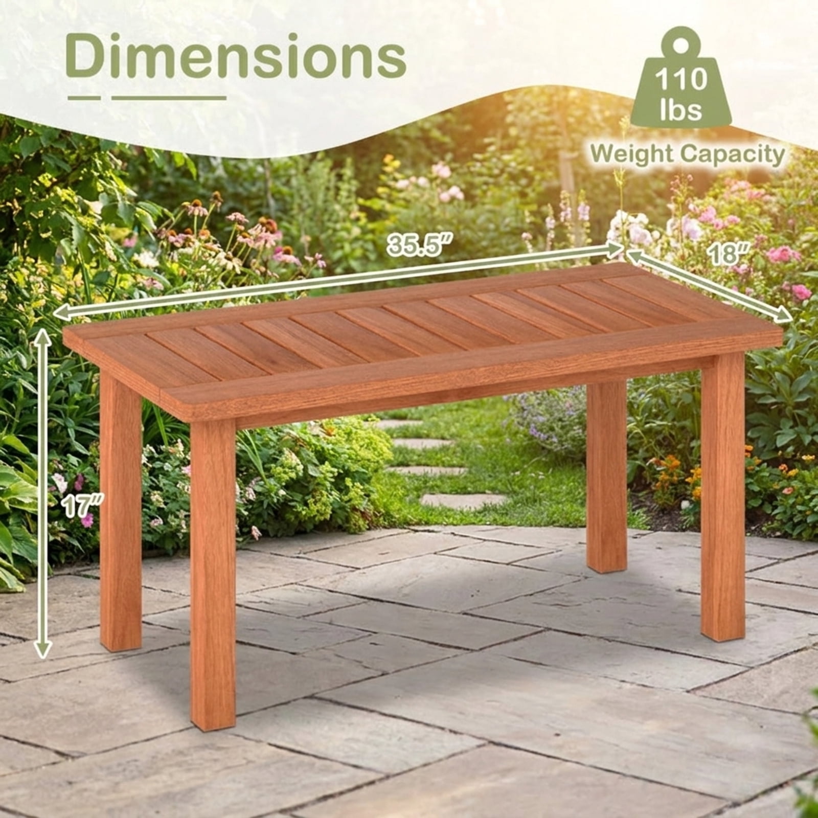 Biotree Outdoor Coffee Table Patio Coffee Table with Slatted Tabletop for Deck Poolside Porch Backyard, Natural