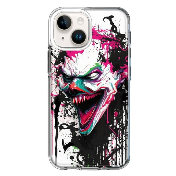 MUNDAZE Case for Apple iPhone 15 Plus Hybrid Shockproof Slim Hard Soft TPU Shell Heavy Duty Protective Phone Cover - Evil Joker Face Painting Graffiti